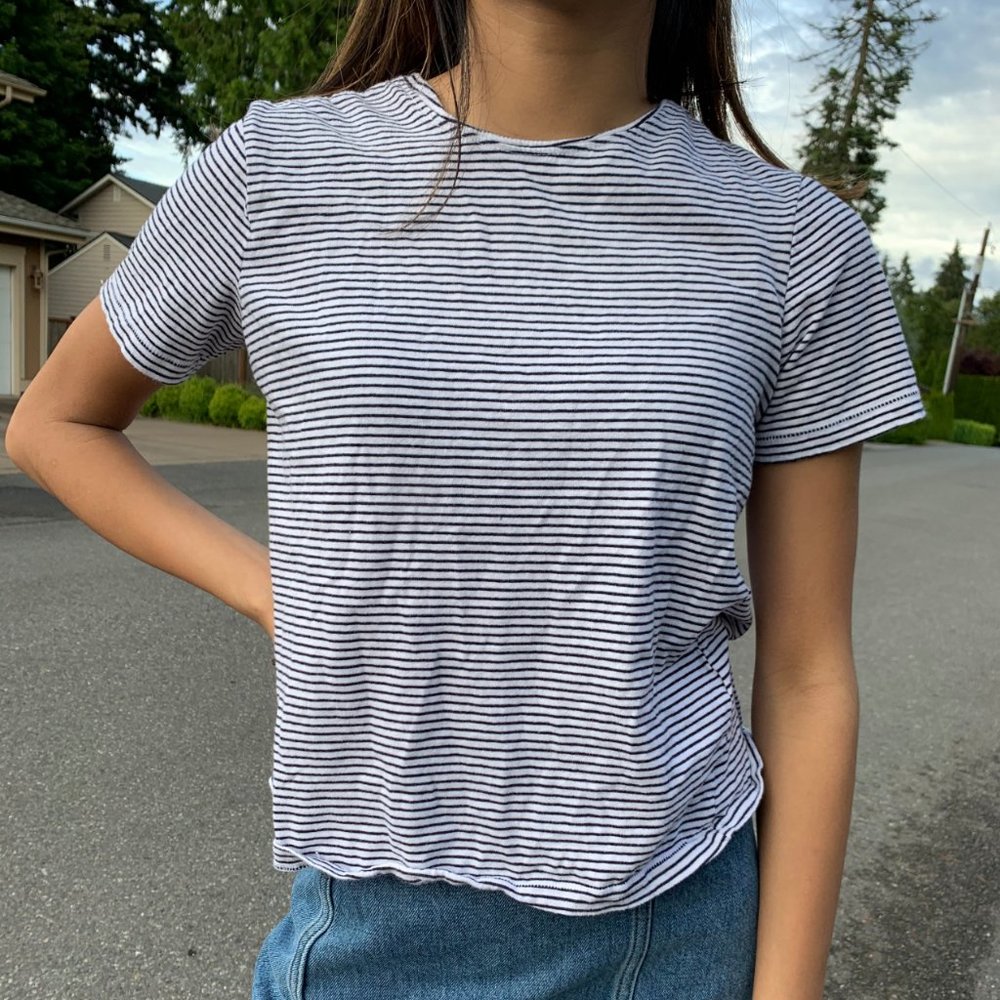 Zara TRF Black & White Striped Tee